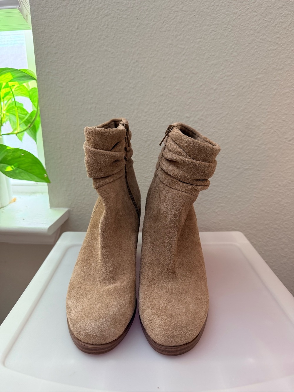 Vince Camuto Taupe Leather Ankle Boots
